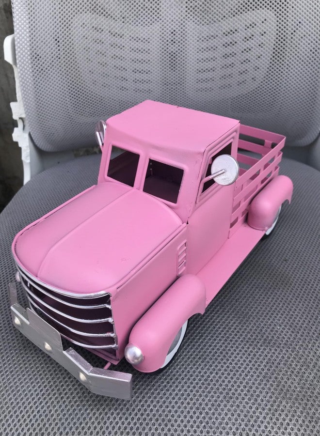 ديكور شاحنة معدنية من Leutsbyone، ديكور منزل ريفي، وحدة تخزين مزخرفة لسطح الطاولة، وحوض زراعة على شكل شاحنة معدنية، 12.5 بوصة × 5.75 بوصة × 6.25 بوصة (لون وردي فاتح) - Image 3